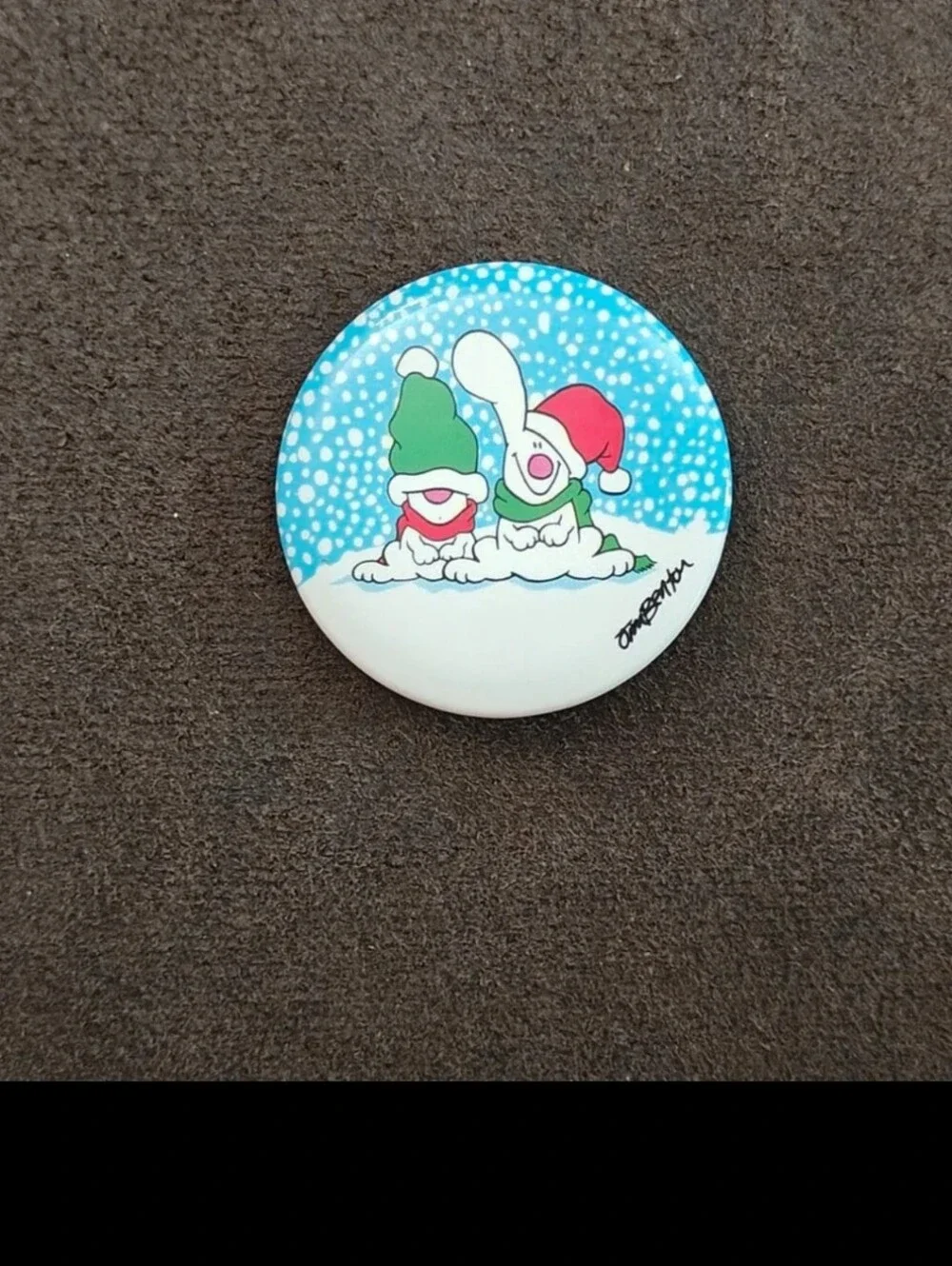 1980s Rare Jim Benton Christmas Pinback/Pinbutton